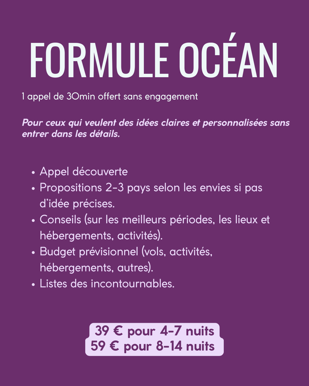 travel planner formule océan